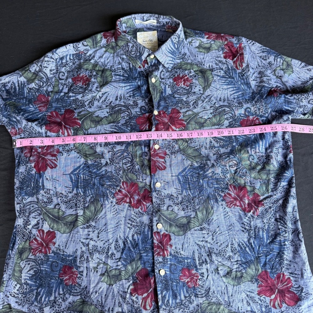 Tasso Elba Island Mens XL Blue Tropical Floral Paisley Cotton Button Up Shirt - Picture 2 of 8